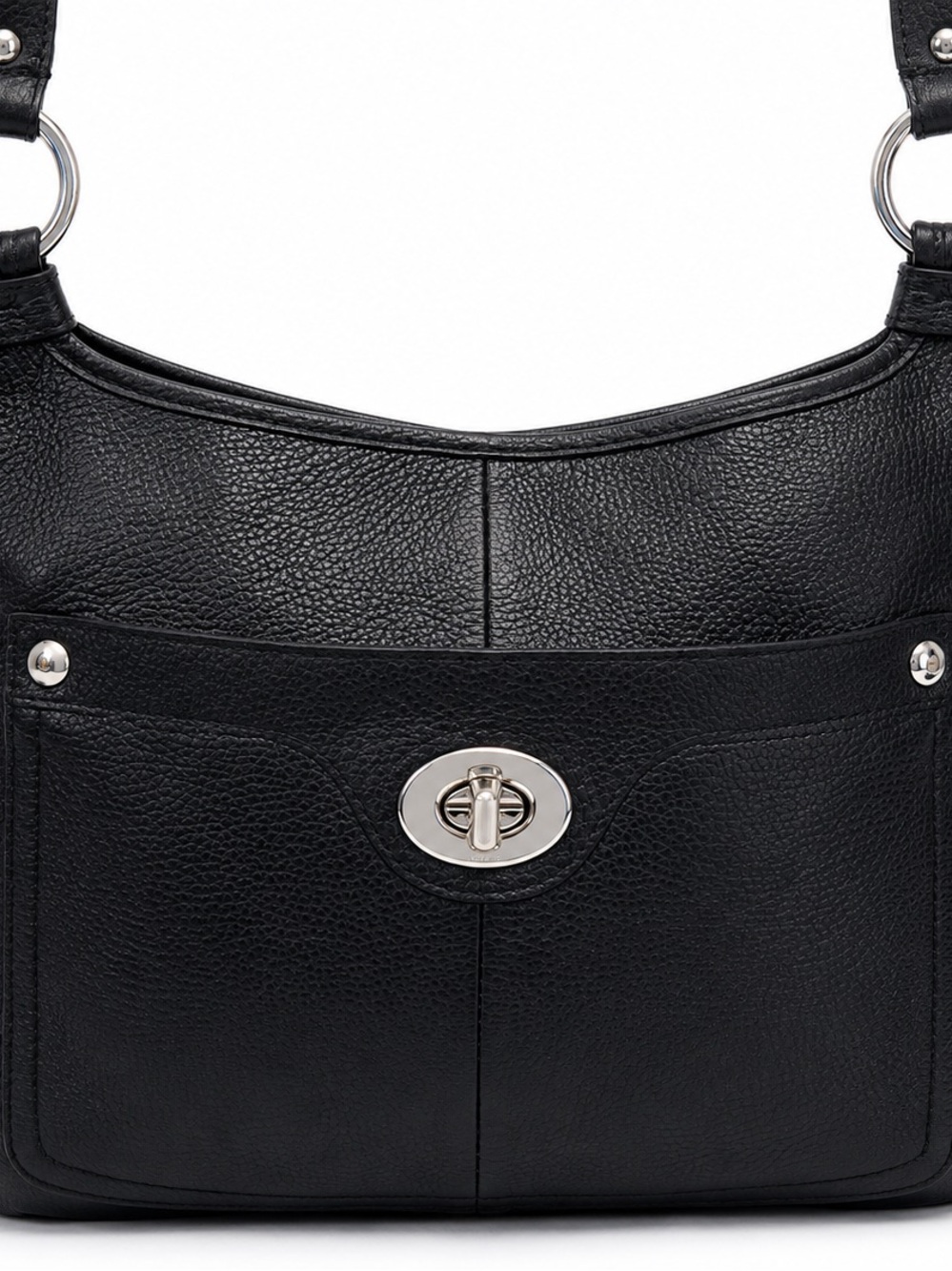 Coach Black Pebbled Leather Hobo with Silver Turnlock